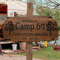 Personalized Camping Wooden Sign - Gift Idea For Camping Lovers - Welcome To Camp 69 Enter At Your Own Risk