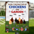 Personalized Chickens Metal Sign - Up to 9 Chickens - Gift Idea For Independence Day/Chicken Lovers - Easily Distracted By Chickens & Garden