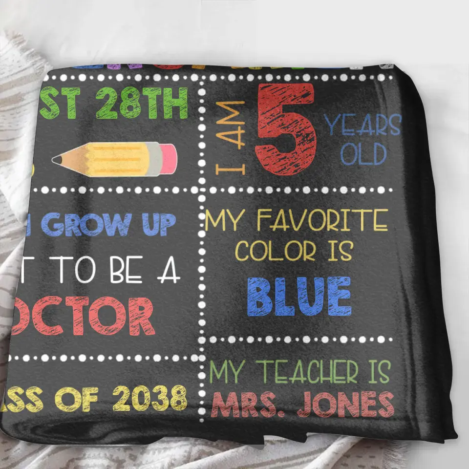 Personalized Kid Quilt/Fleece Throw Blanket - Birthday Gift for Son/Daughter - First Day Of Kindergarten