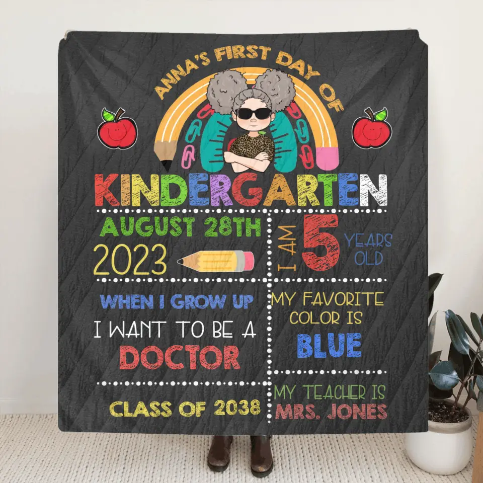 Personalized Kid Quilt/Fleece Throw Blanket - Birthday Gift for Son/Daughter - First Day Of Kindergarten