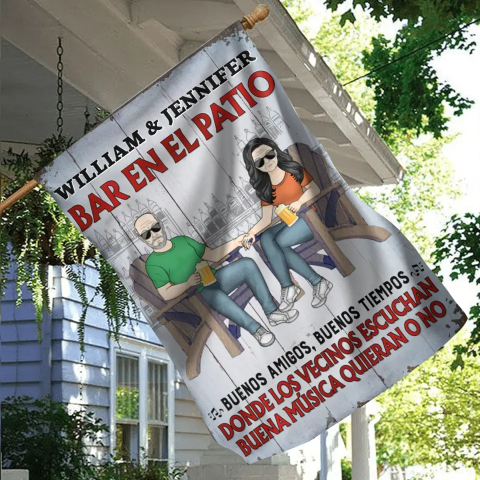 Personalized Couple Graden Flag - Best Gift Idea For Couple - Bar En El Patio - Spanish Verion