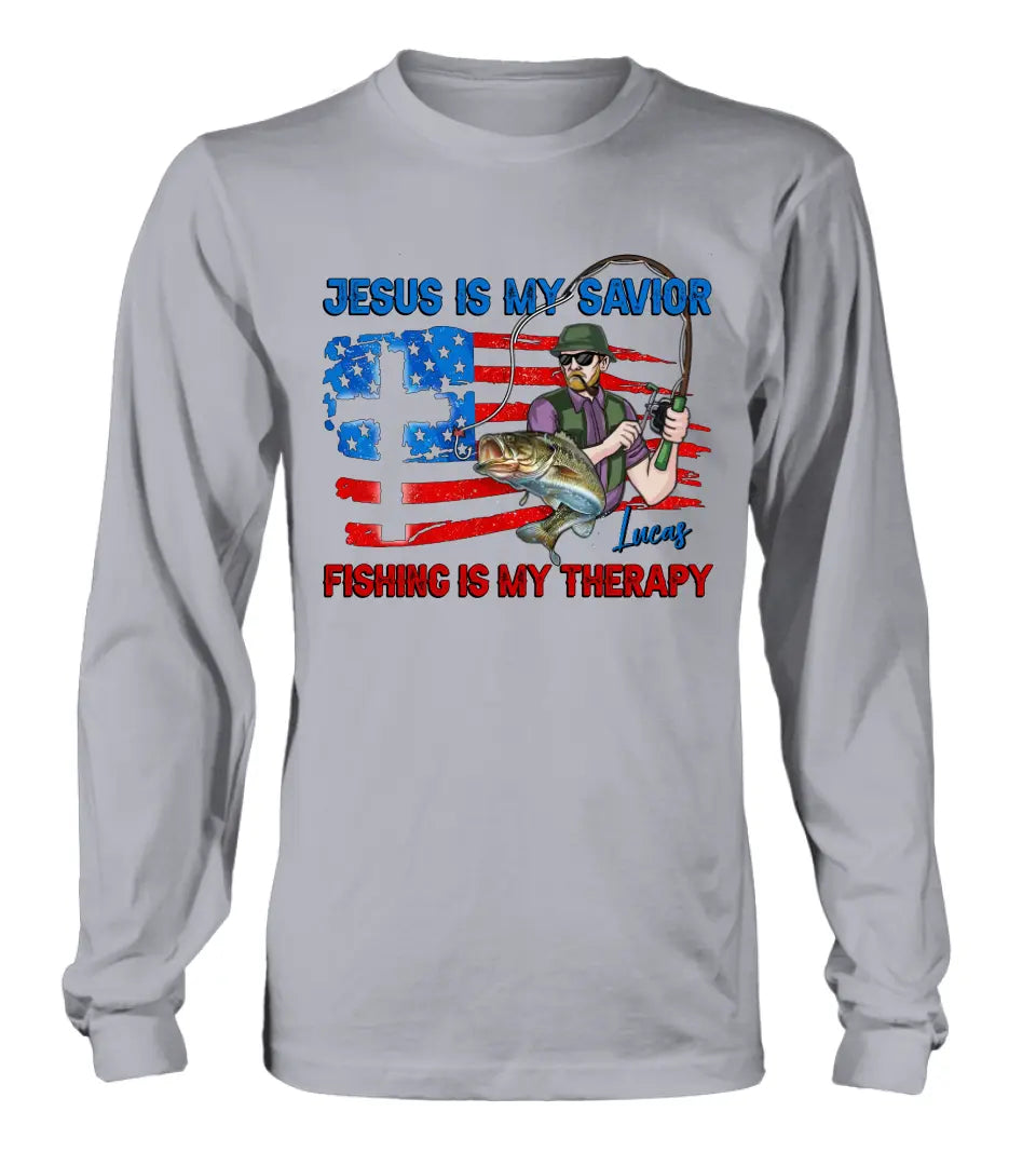 Personalized Fishing Shirt/Hoodie - Gift Idea For Fishing Lovers - Jesus Is My Savior Fishing Is My Therapy