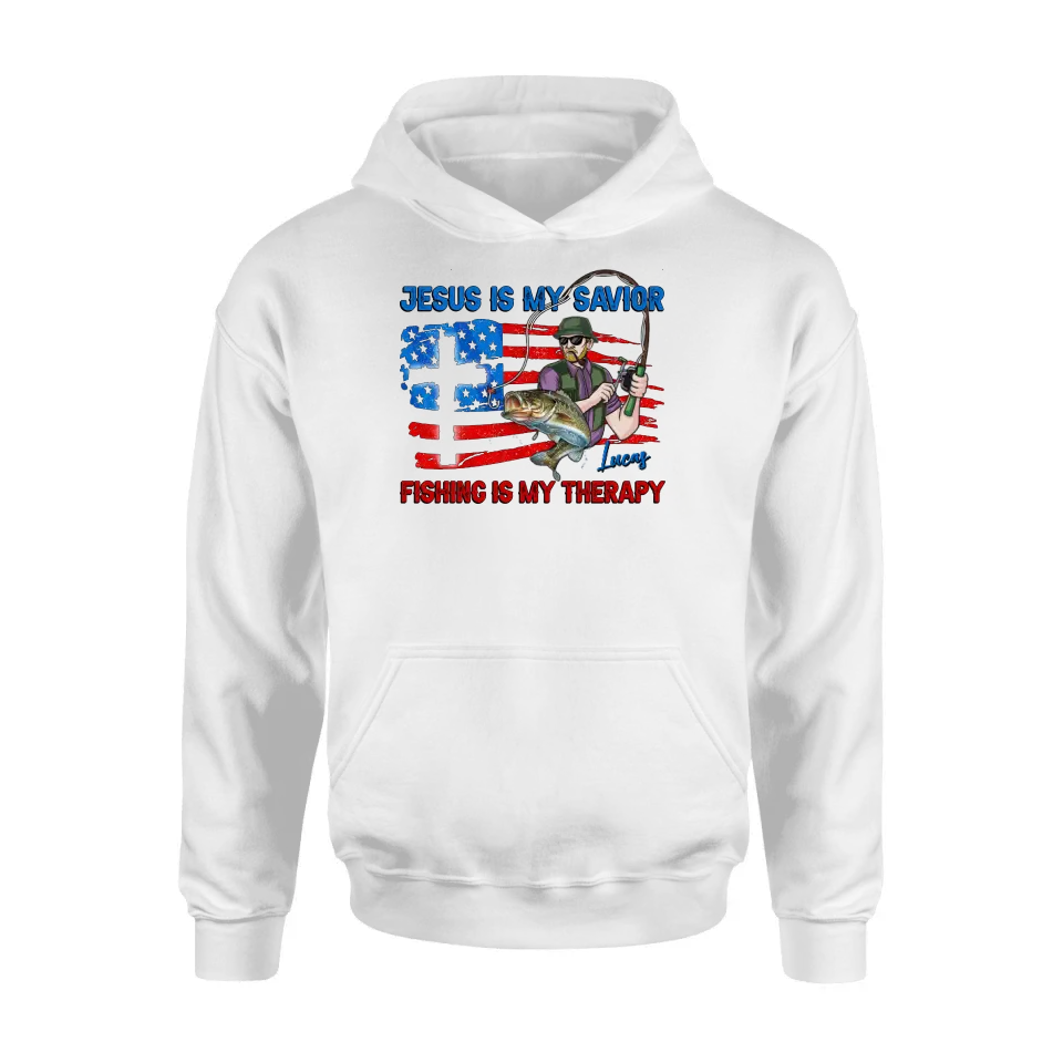 Personalized Fishing Shirt/Hoodie - Gift Idea For Fishing Lovers - Jesus Is My Savior Fishing Is My Therapy