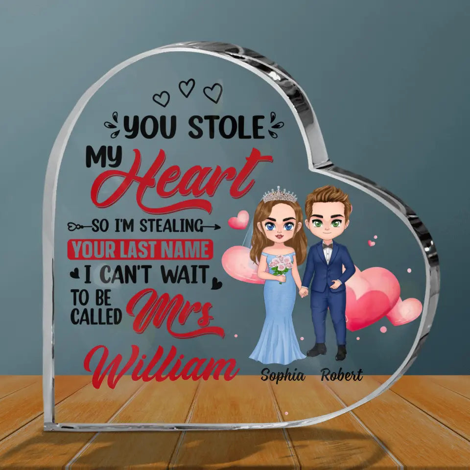 Personalized Wedding Couple Crystal Heart - Gift Idea For Couple/Wedding Anniversary - You Stole My Heart So I'm Stealing Your Last Name