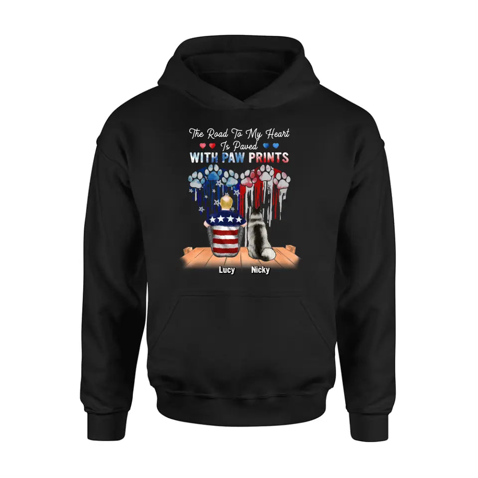 Personalized Dog Mom/Dad Shirt/Hoodie - Gift For Dog Mom/Dad/Dog Lovers/Independence Day - The Road To My Heart Is Paved With Paw Prints