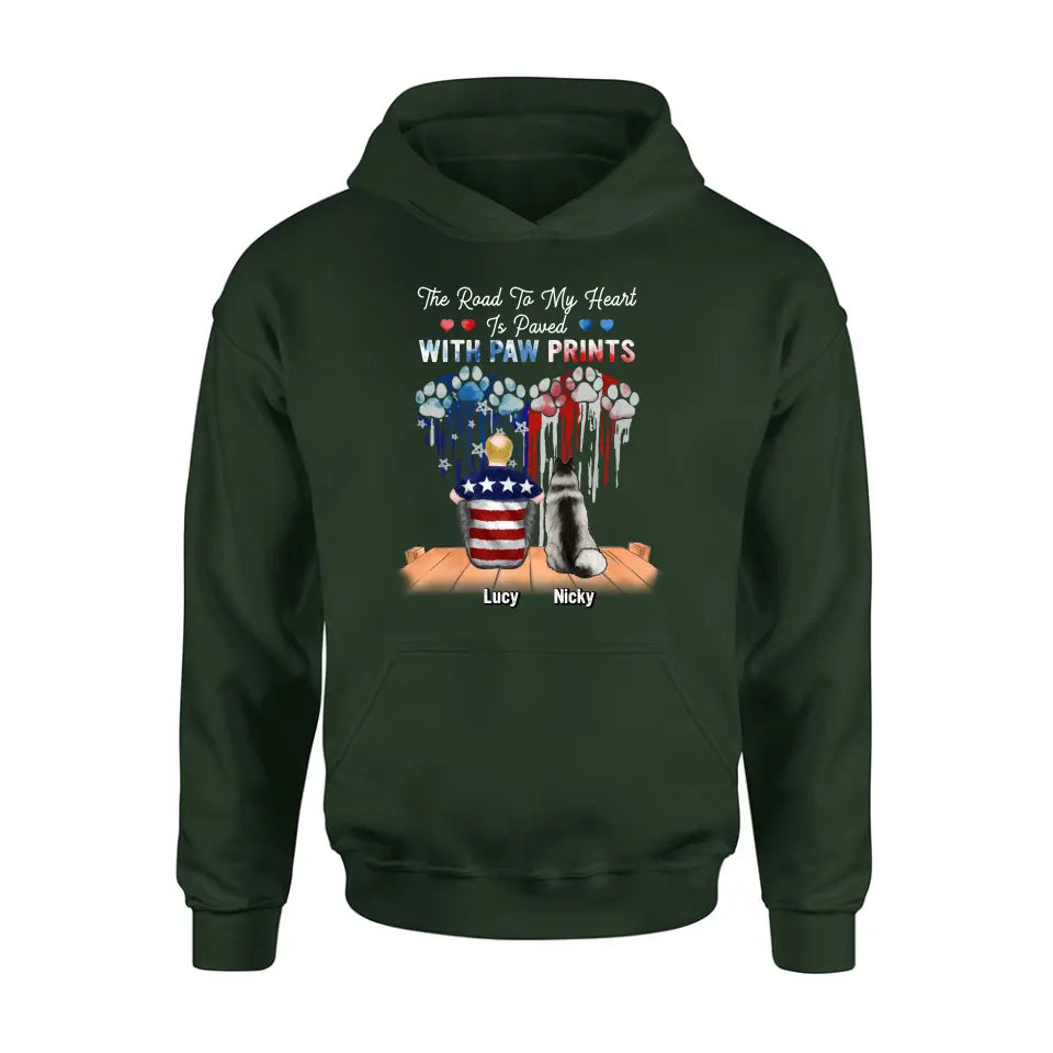 Personalized Dog Mom/Dad Shirt/Hoodie - Gift For Dog Mom/Dad/Dog Lovers/Independence Day - The Road To My Heart Is Paved With Paw Prints