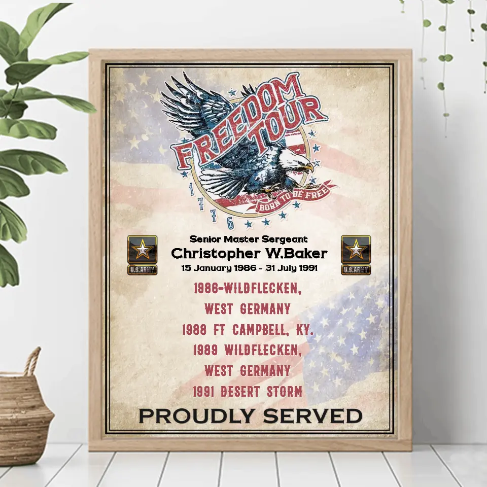 Personalized Veteran Poster - Gift Idea For Veteran/Independence Day - Freedom Tour Born To Be Free