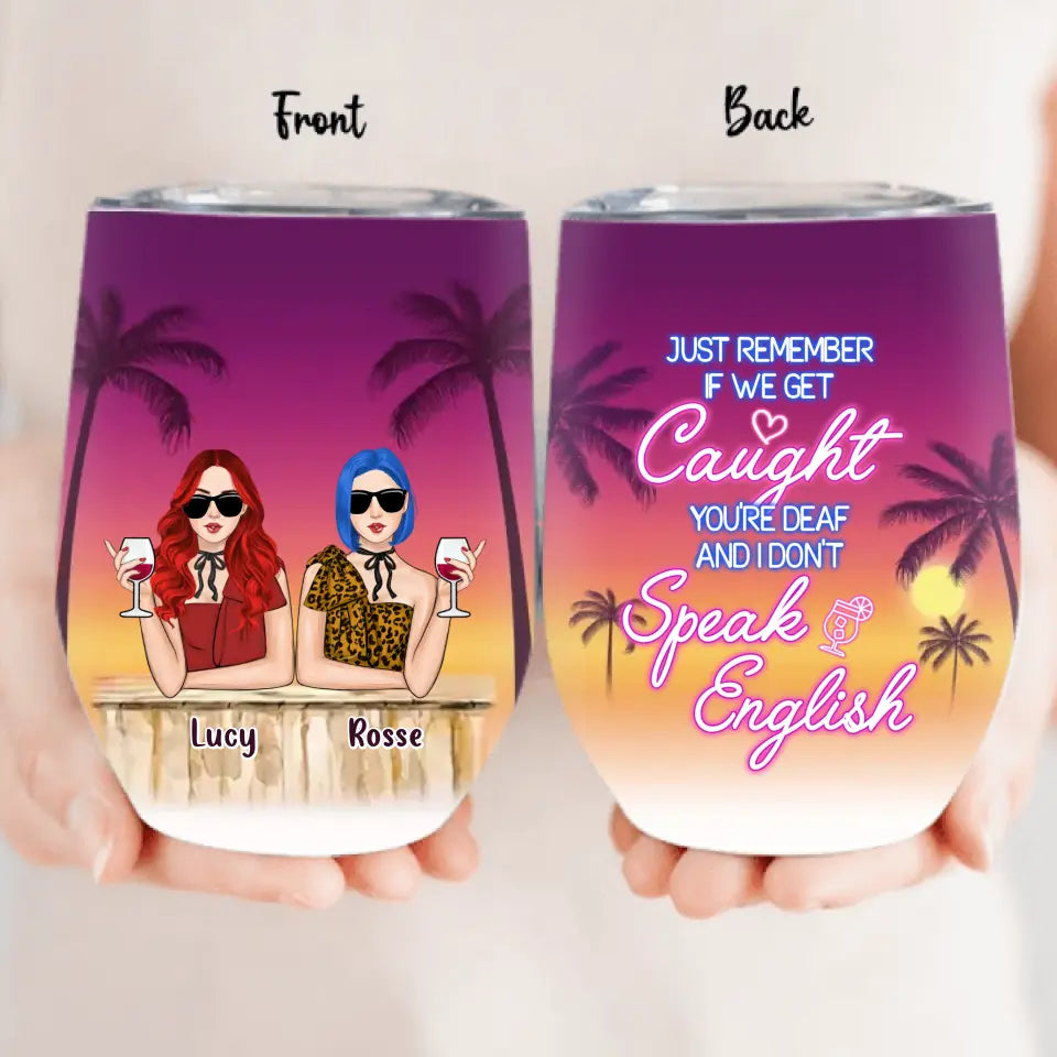 Personalized Summer Retro Besties Wine Tumbler - Up to 4 Girls - Gift Idea for Friends/Sisters/Beach Lovers - Some Girls Are Just Born With The Beach In Their Souls