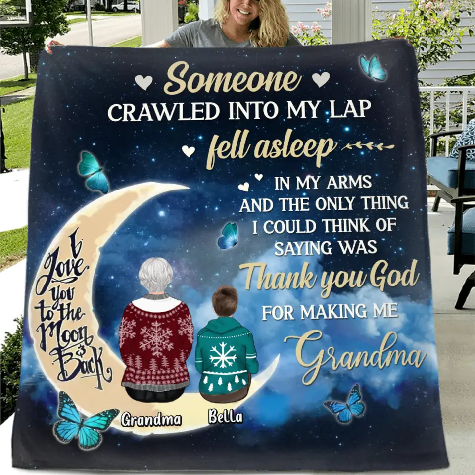 Personalized Grandparents Quilt/Fleece Throw Blanket/Pillow Cover - Up to 4 Kids - Gift Idea for Grandpa/Grandma - Thank You God For Making Me Grandma