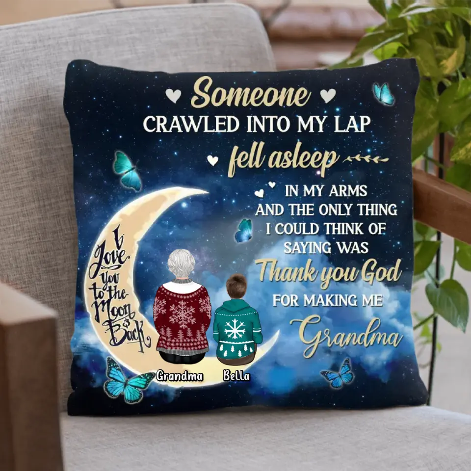 Personalized Grandparents Quilt/Fleece Throw Blanket/Pillow Cover - Up to 4 Kids - Gift Idea for Grandpa/Grandma - Thank You God For Making Me Grandma