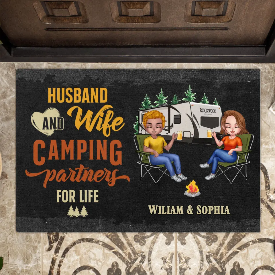 Personalized  Camping Couple Doormat - Best Gift Idea For Couple/Camping Lovers - Husband And Wife Camping Partners For Life