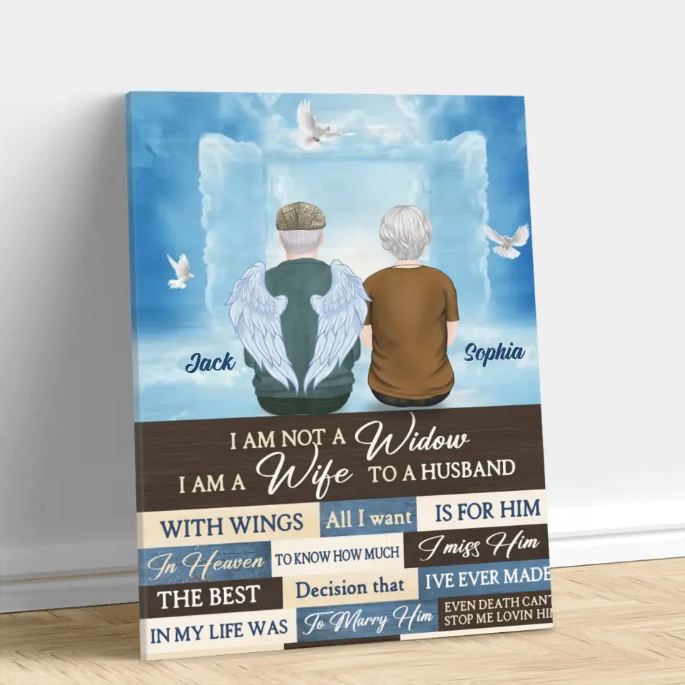 Personalized Couple Vertical Canvas - Memorial Gift Idea For Couple - I Am Not A Widow I Am A Wife To A Husband With Wings