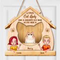 Personalized Cat Lady Wooden Sign - Up to 6 Cats - Gift Idea For Couple/Cat Lovers - A Crazy Cat Lady And A Grumpy Old Man Live Here