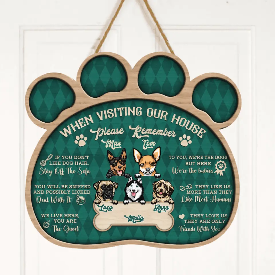 Personalized Dog Door Sign - Up to 5 Dogs - Gift Idea For Dog Lover - When Visiting My House Please Remember
