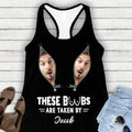 Personalized Funny Photo AOP Women's Racerback Tank Top - Funny Gift Idea for Couple/Her - These Boobs Are Taken By