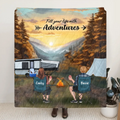 Personalized Smoky Mountain Camping Quilt/Fleece Throw Blanket - Gift Idea For Couple, Camping Lovers, Family - Up to 5 Kids, 4 Pets - Fill Your Life With Adventures