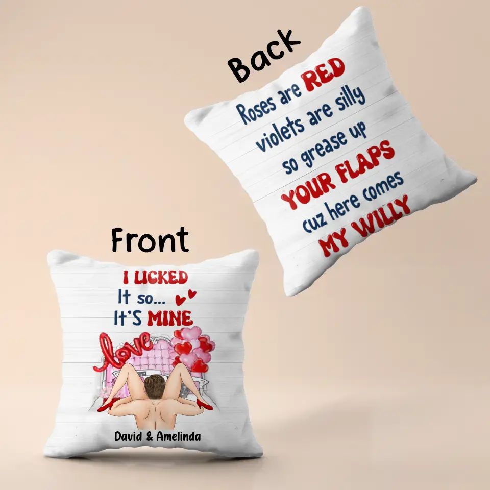 Personalized Couple Pillow Cover - Gift Idea For Him/Her - Roses Are Red Violets Are Silly So Grease Up Your Flaps Cuz Here Comes My Willy