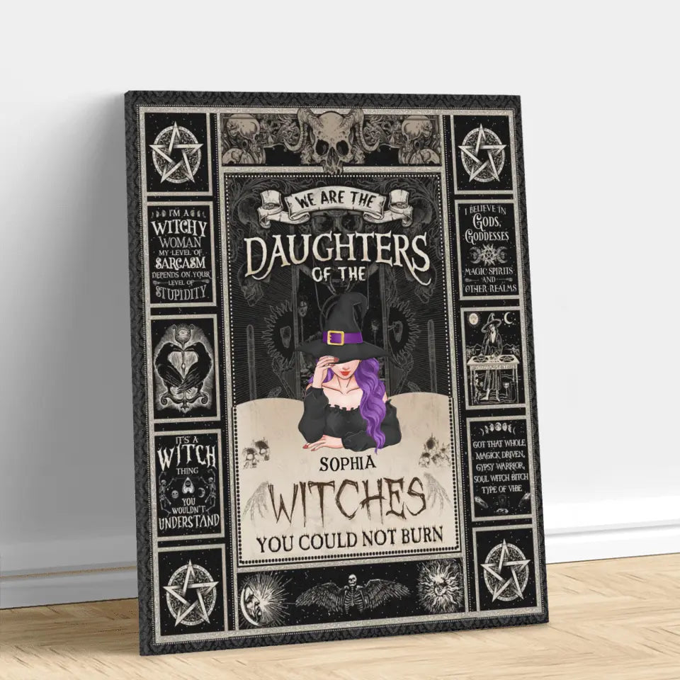 Personalized Witch Canvas - Up to 3 Witches - Gift Idea for Halloween - We Are The Daughters Of The Witches You Could Not Burn