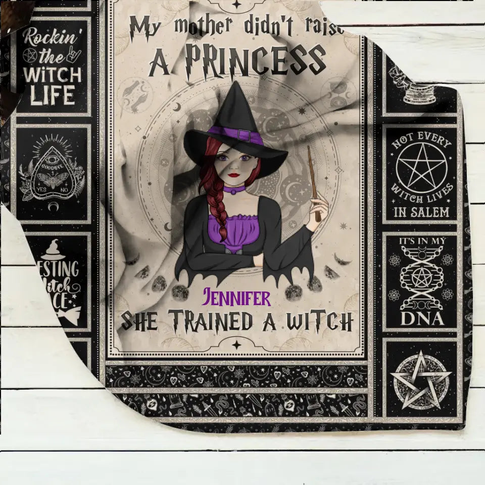 Personalized Witch Fleece Throw Blanket/Quilt - Halloween Gift Idea For Witch Lovers - My Mother Didn't Raise A Princess She Trained A Witch