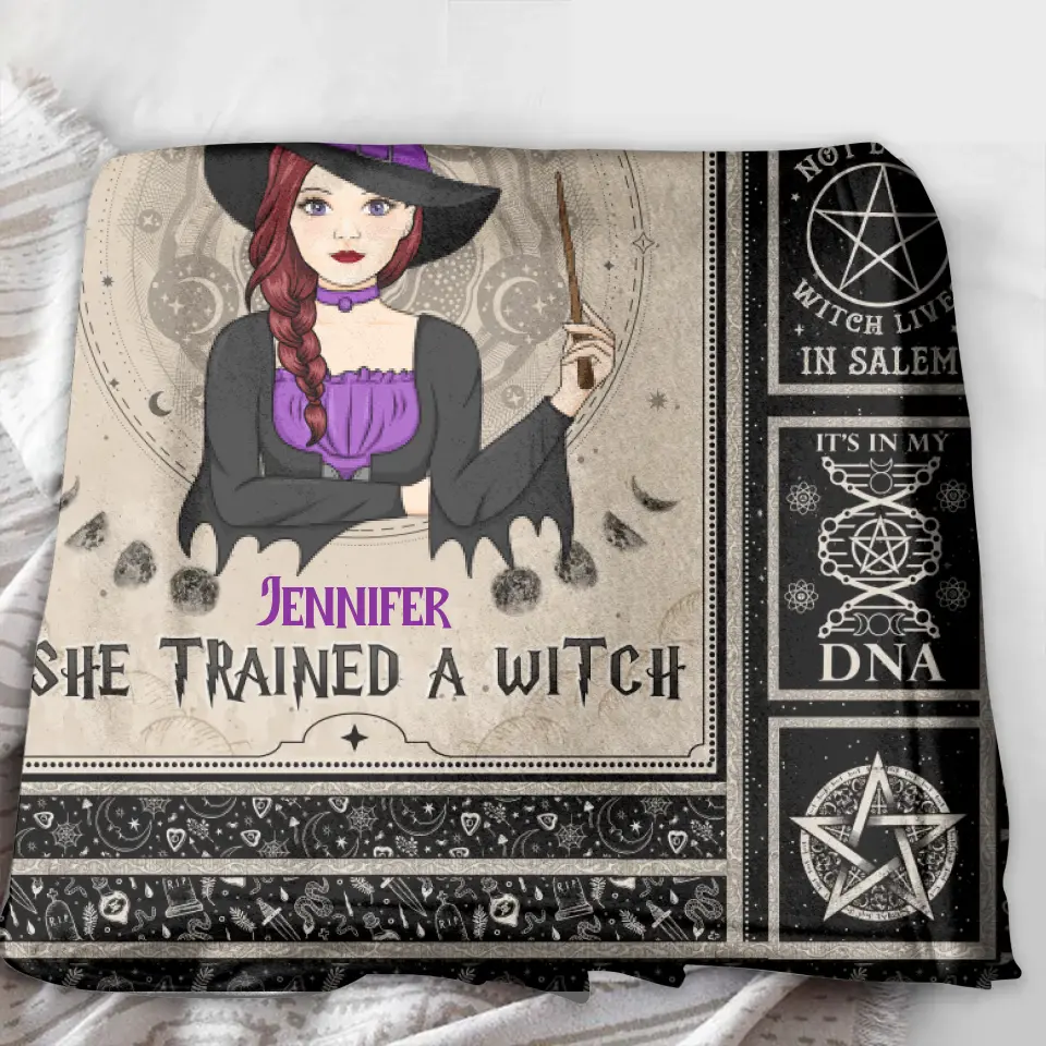 Personalized Witch Fleece Throw Blanket/Quilt - Halloween Gift Idea For Witch Lovers - My Mother Didn't Raise A Princess She Trained A Witch