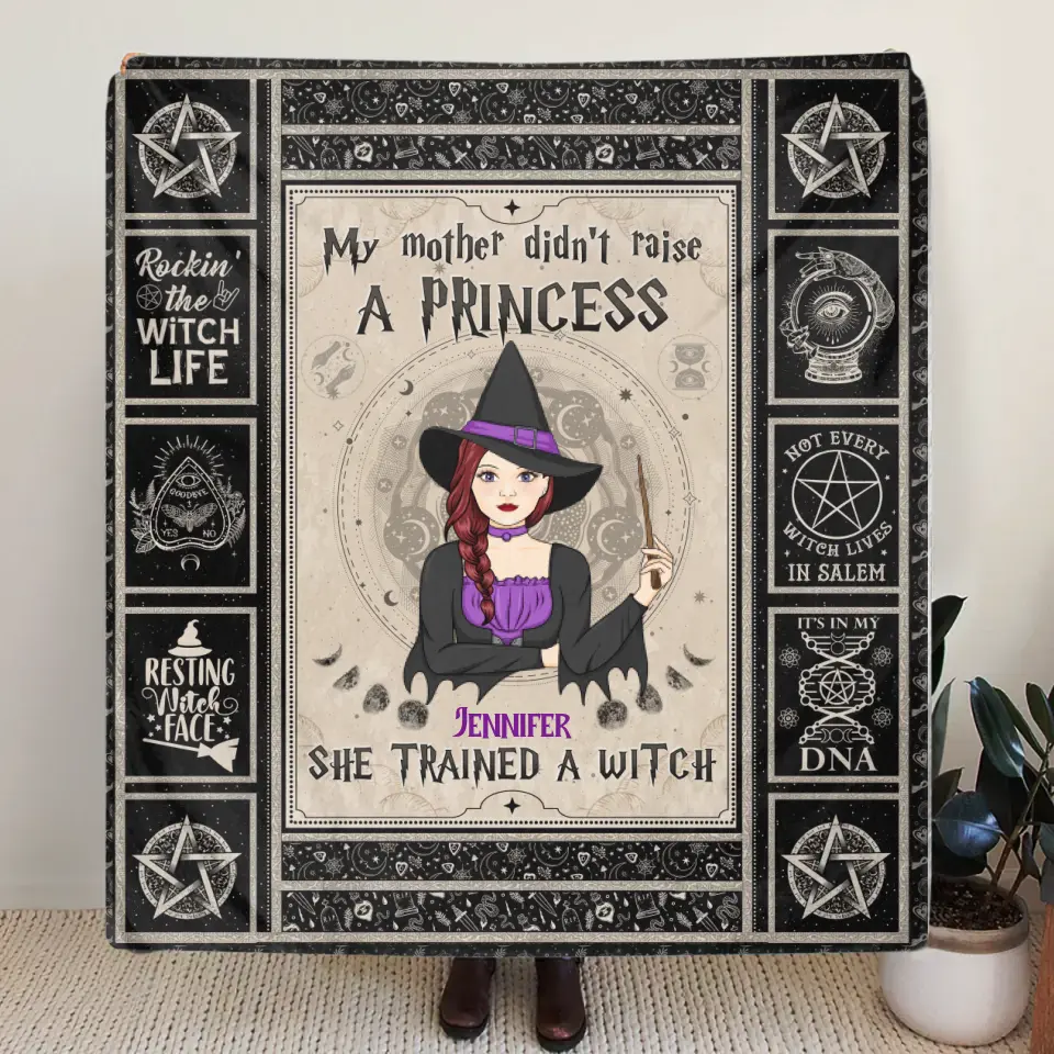 Personalized Witch Fleece Throw Blanket/Quilt - Halloween Gift Idea For Witch Lovers - My Mother Didn't Raise A Princess She Trained A Witch