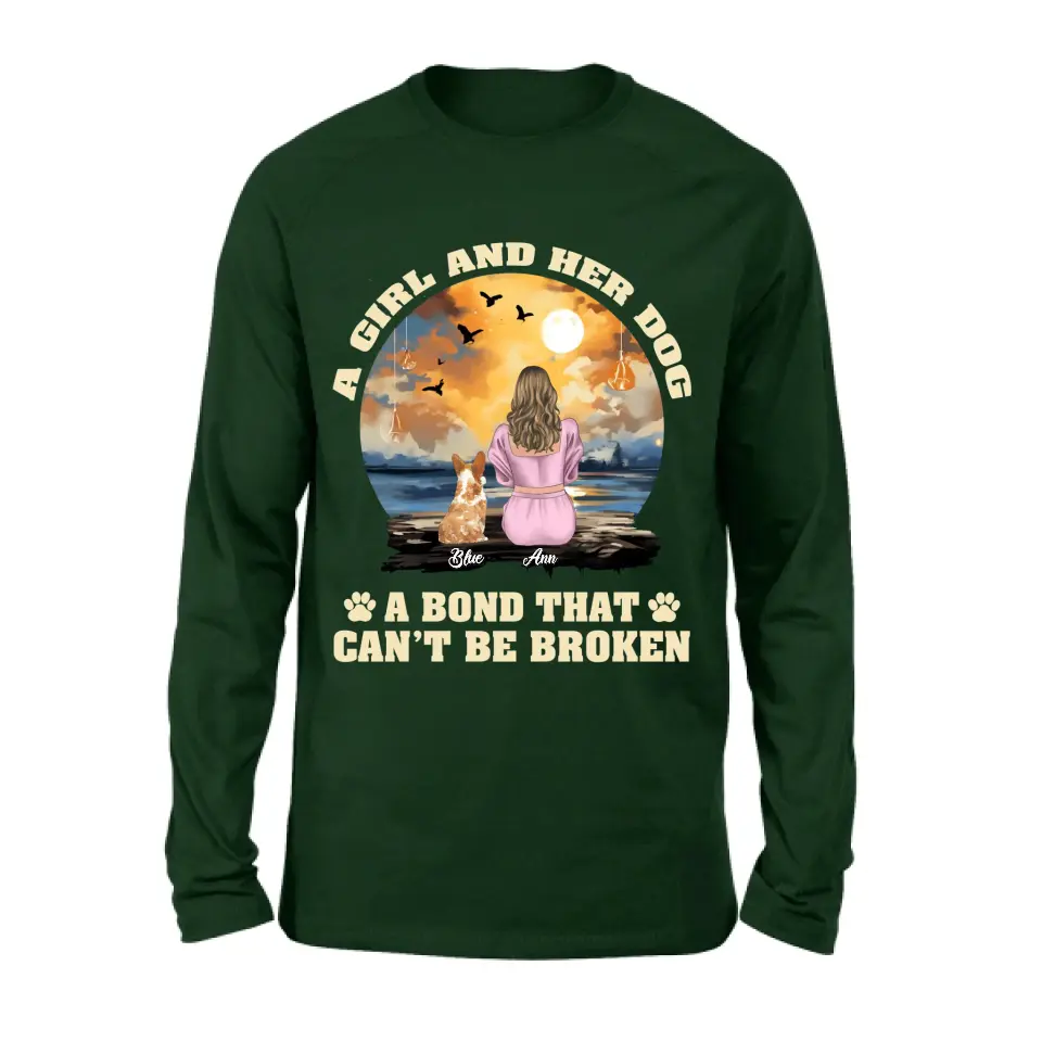 Personalized Dog Mom Shirt/Hoodie - Gift Idea for Dog Lover - Up to 4 Dogs -  A Girl And Her Dog A Bond That Can't Be Broken