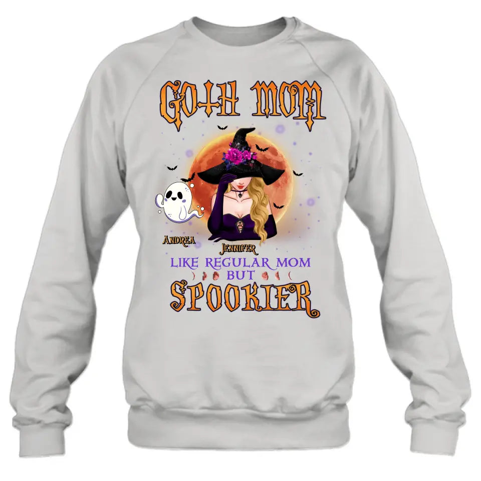 Personalized Goth Mom Shirt/Hoodie - Up to 5 Children - Halloween Gift Idea for Mom - Goth Mom Like Regular Mom But Spookier
