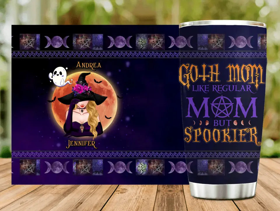 Personalized Goth Mom Tumbler - Up to 5 Children - Halloween Gift Idea for Mom - Goth Mom Like Regular Mom But Spookier