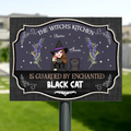 Personalized Witch Metal Sign - Halloween Gift Idea for Cat Lovers - The Witch's Kitchen Is Guarded By Enchanted Black Cat
