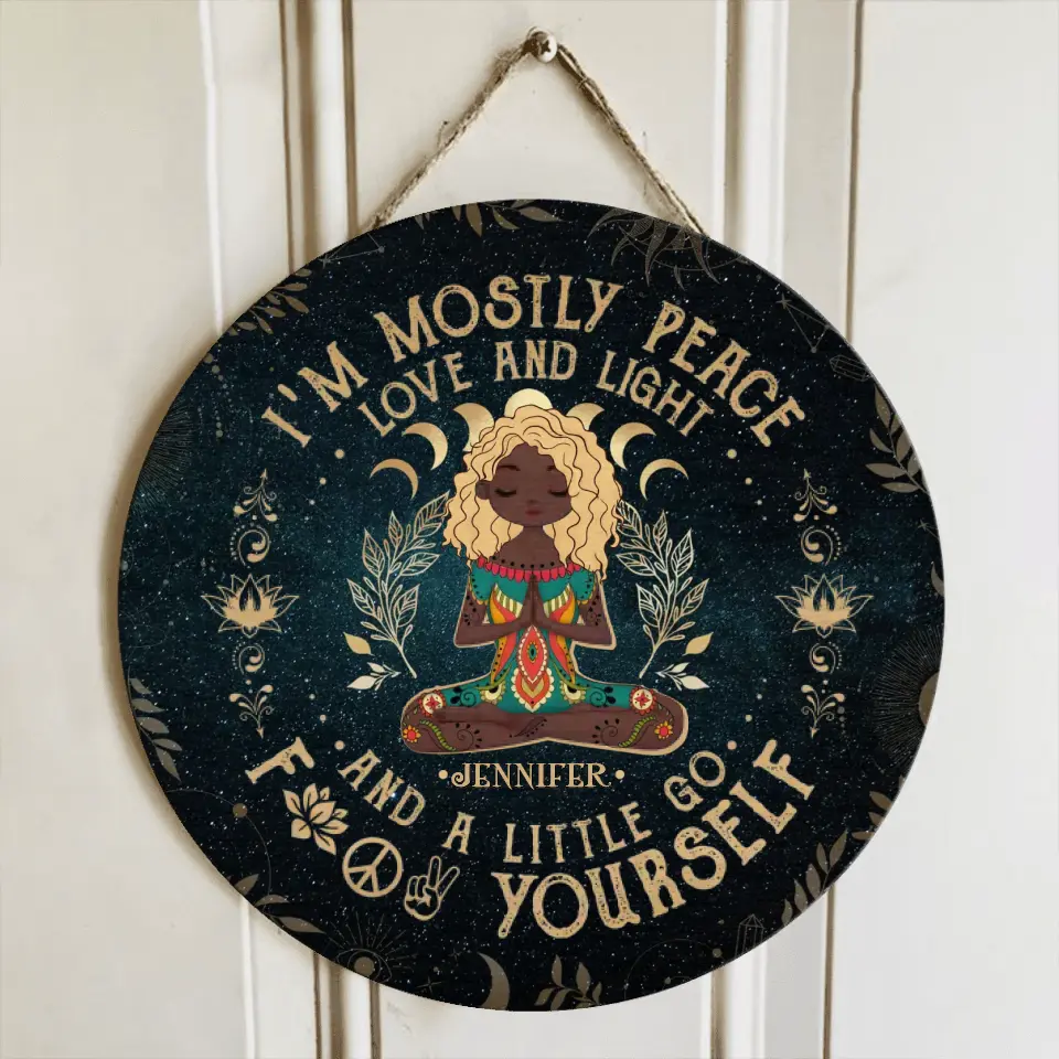 Personalized Yoga Wooden Sign - Halloween Gift Idea for Yoga Lovers - I'm Mostly Peace Love And Light