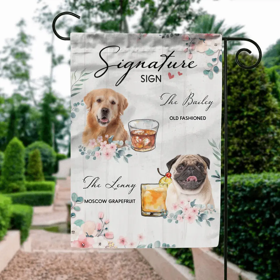 Personalized Wedding Flag Sign - Upload Up to 3 Pet's Photo - Wedding Gift Idea For Couple/Dog Lover - Signature Drink Sign