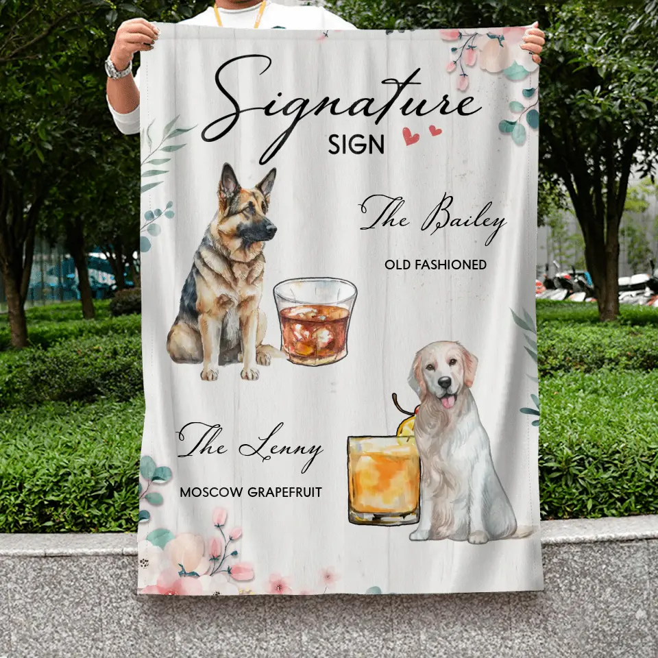 Personalized Wedding Flag Sign - Upload Up to 2 Pet's Photo - Wedding Gift Idea For Couple/Dog Lover - Signature Drink Sign