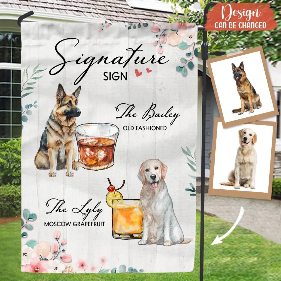 Personalized Wedding Flag Sign - Upload Up to 2 Pet's Photo - Wedding Gift Idea For Couple/Dog Lover - Signature Drink Sign