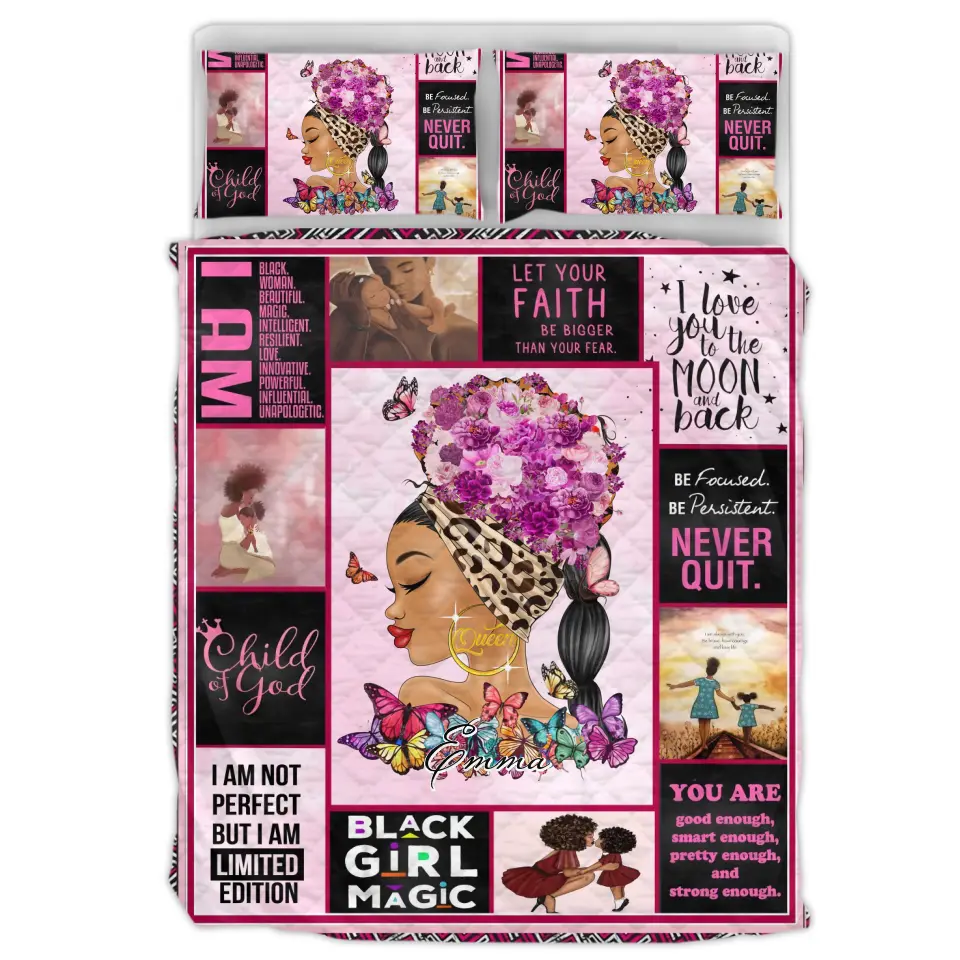 Personalized Black Woman Quilt Bed Sets - Gift Idea for Black Girl/Black Woman/Afro Black Girl  - Child Of God