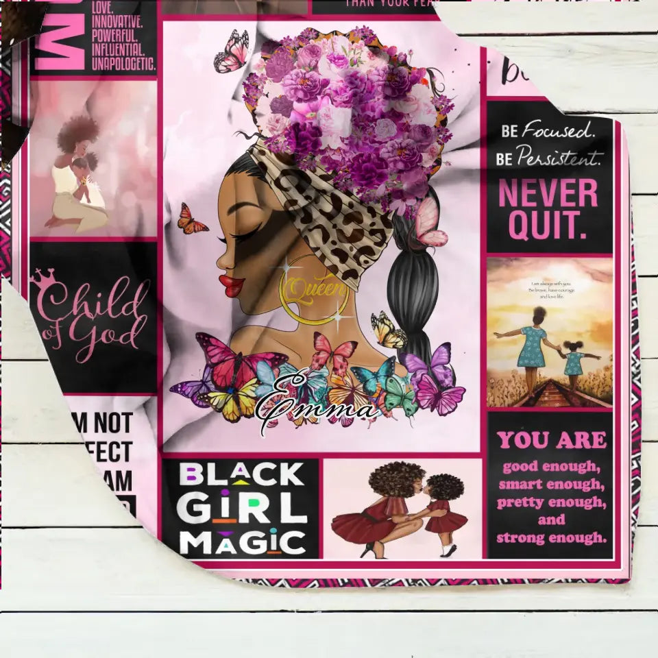 Personalized Black Woman Fleece Throw Blanket/Quilt - Gift Idea for Black Girl/Black Woman/Afro Black Girl - Child Of God