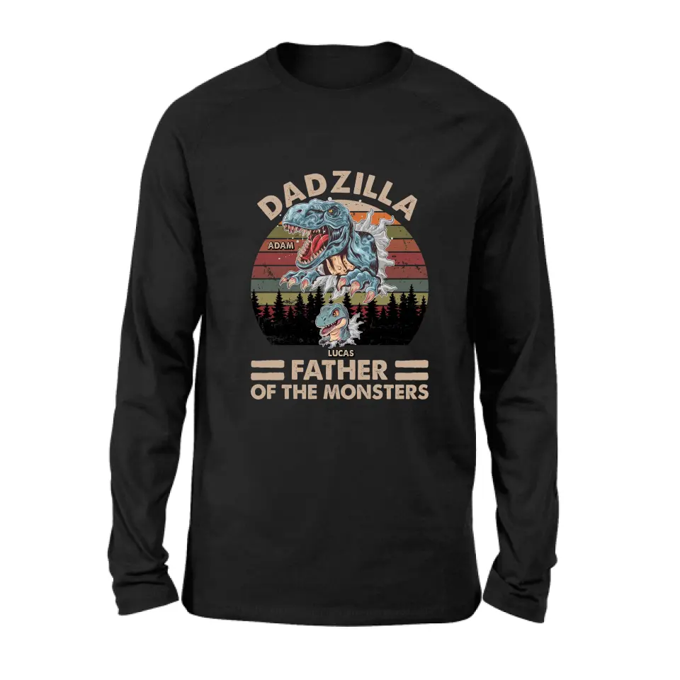 Personalized Father Dinosaur Shirt/Hoodie - Gift Idea For Dad/Father - Up to 5 Kids - Dadzilla Father Of The Monsters