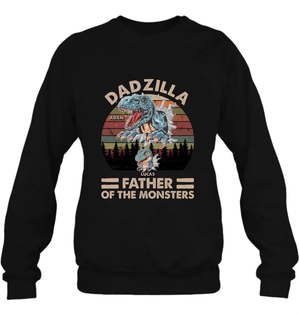 Personalized Father Dinosaur Shirt/Hoodie - Gift Idea For Dad/Father - Up to 5 Kids - Dadzilla Father Of The Monsters
