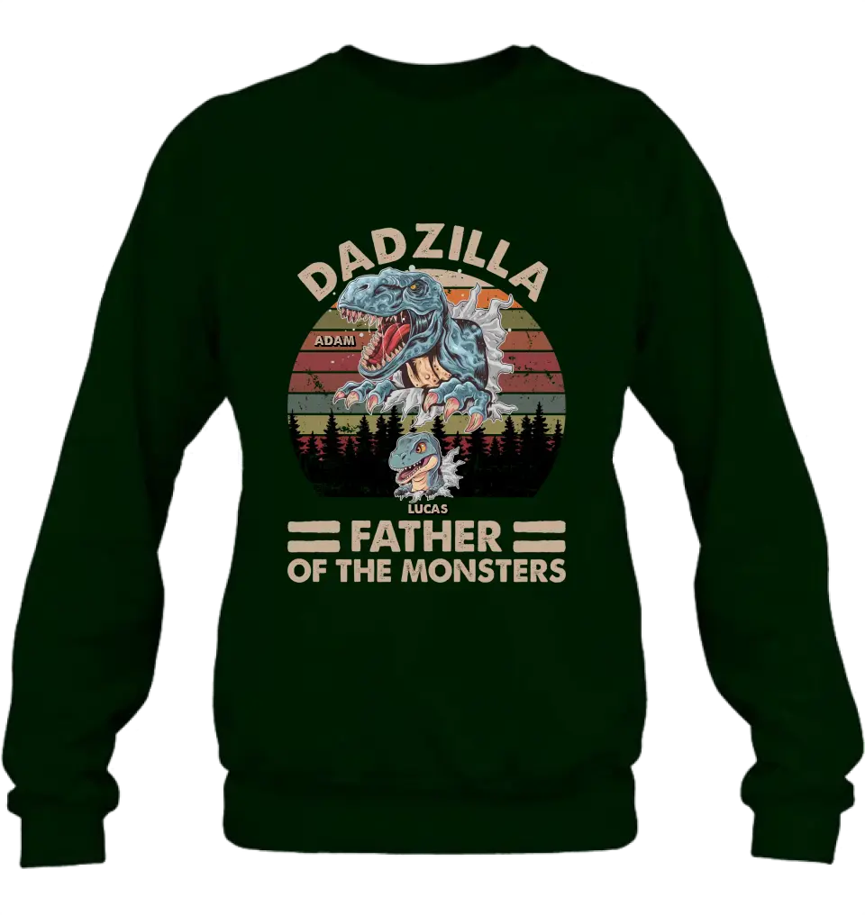 Personalized Father Dinosaur Shirt/Hoodie - Gift Idea For Dad/Father - Up to 5 Kids - Dadzilla Father Of The Monsters