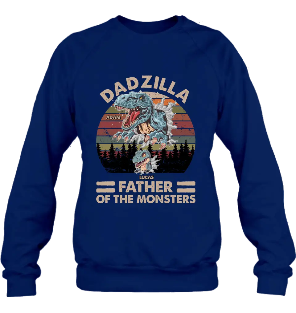Personalized Father Dinosaur Shirt/Hoodie - Gift Idea For Dad/Father - Up to 5 Kids - Dadzilla Father Of The Monsters