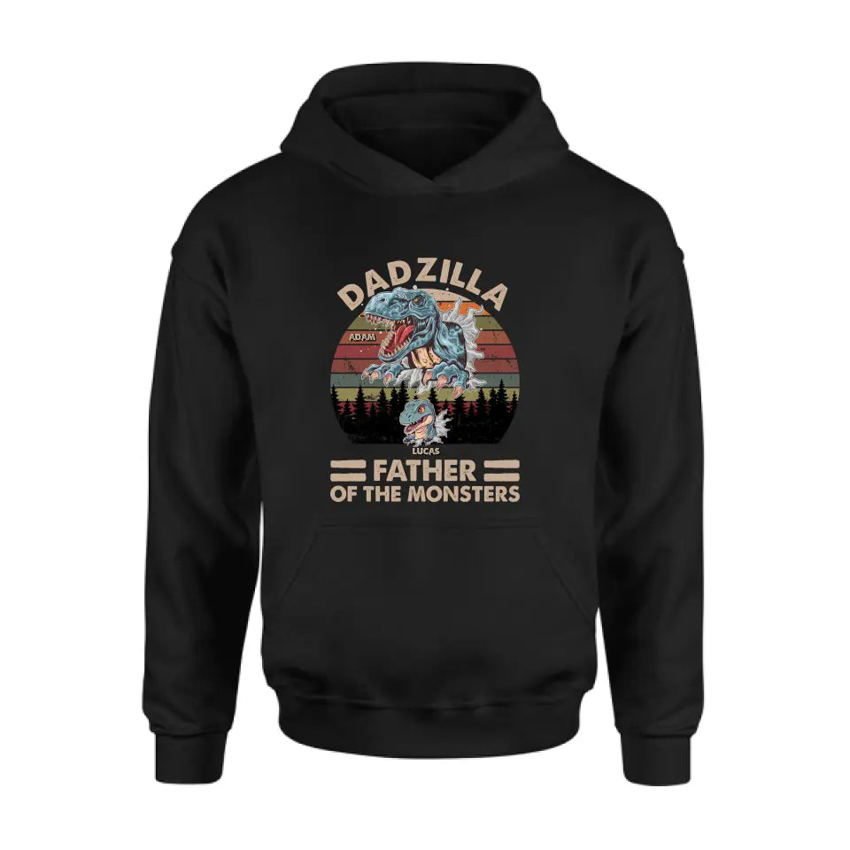 Personalized Father Dinosaur Shirt/Hoodie - Gift Idea For Dad/Father - Up to 5 Kids - Dadzilla Father Of The Monsters