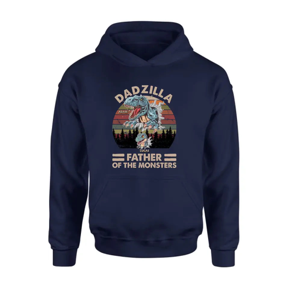 Personalized Father Dinosaur Shirt/Hoodie - Gift Idea For Dad/Father - Up to 5 Kids - Dadzilla Father Of The Monsters
