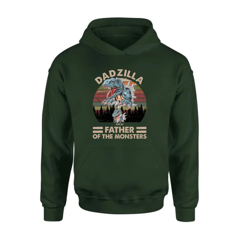 Personalized Father Dinosaur Shirt/Hoodie - Gift Idea For Dad/Father - Up to 5 Kids - Dadzilla Father Of The Monsters