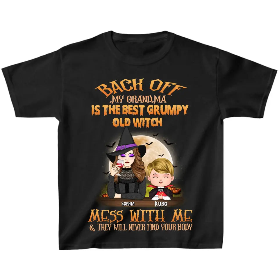 Personalized Halloween Kid T-Shirt - Halloween Gift Idea from Grandma - Back Off My Grandma Is The Best Grumpy Old Witch