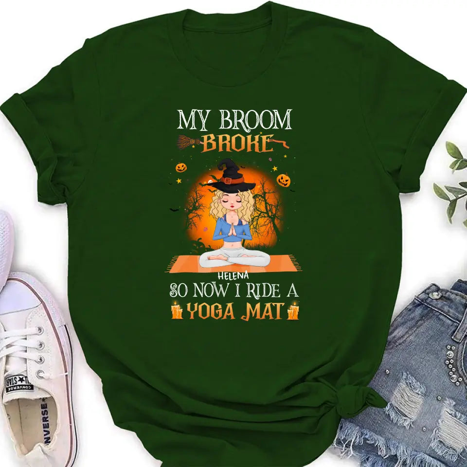 Personalized Witch Yoga Girl Shirt/Hoodie - Gift Idea For Witch Lover/Halloween - My Broom Broke So Now I Ride A Yoga Mat