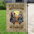 Personalized Couple Biker Flag Sign - Gift Idea For Him/To Husband From Wife - Ride Safely Handsome I Need You Here With Me Love You More