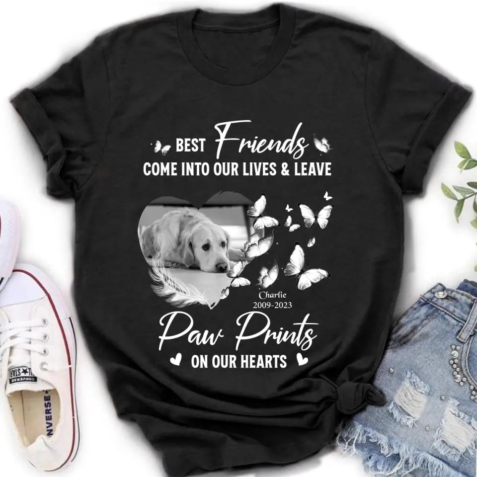 Personalized Memorial Photo Shirt/Hoodie - Memorial Gift Idea for Dog Lover - Best Friends Come Into Our Lives & Leave Paw Prints On Our Hearts