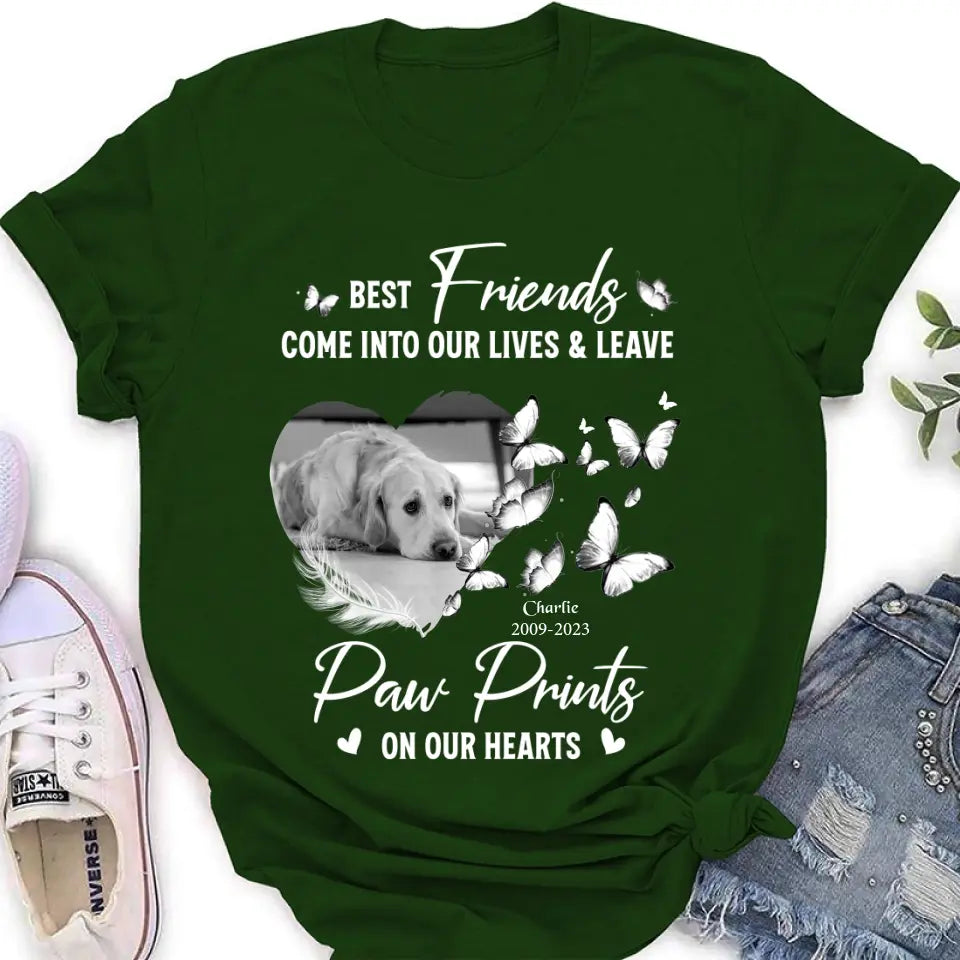 Personalized Memorial Photo Shirt/Hoodie - Memorial Gift Idea for Dog Lover - Best Friends Come Into Our Lives & Leave Paw Prints On Our Hearts