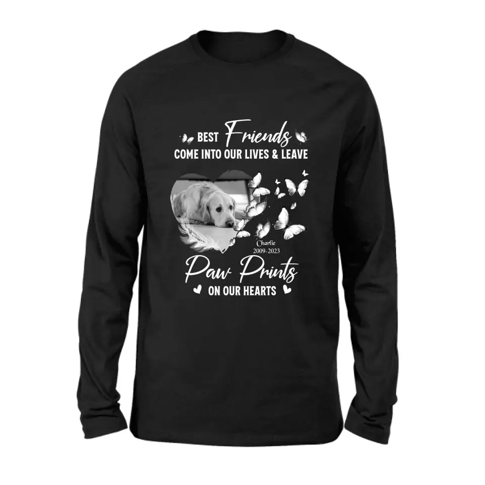Personalized Memorial Photo Shirt/Hoodie - Memorial Gift Idea for Dog Lover - Best Friends Come Into Our Lives & Leave Paw Prints On Our Hearts
