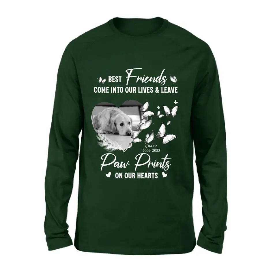 Personalized Memorial Photo Shirt/Hoodie - Memorial Gift Idea for Dog Lover - Best Friends Come Into Our Lives & Leave Paw Prints On Our Hearts