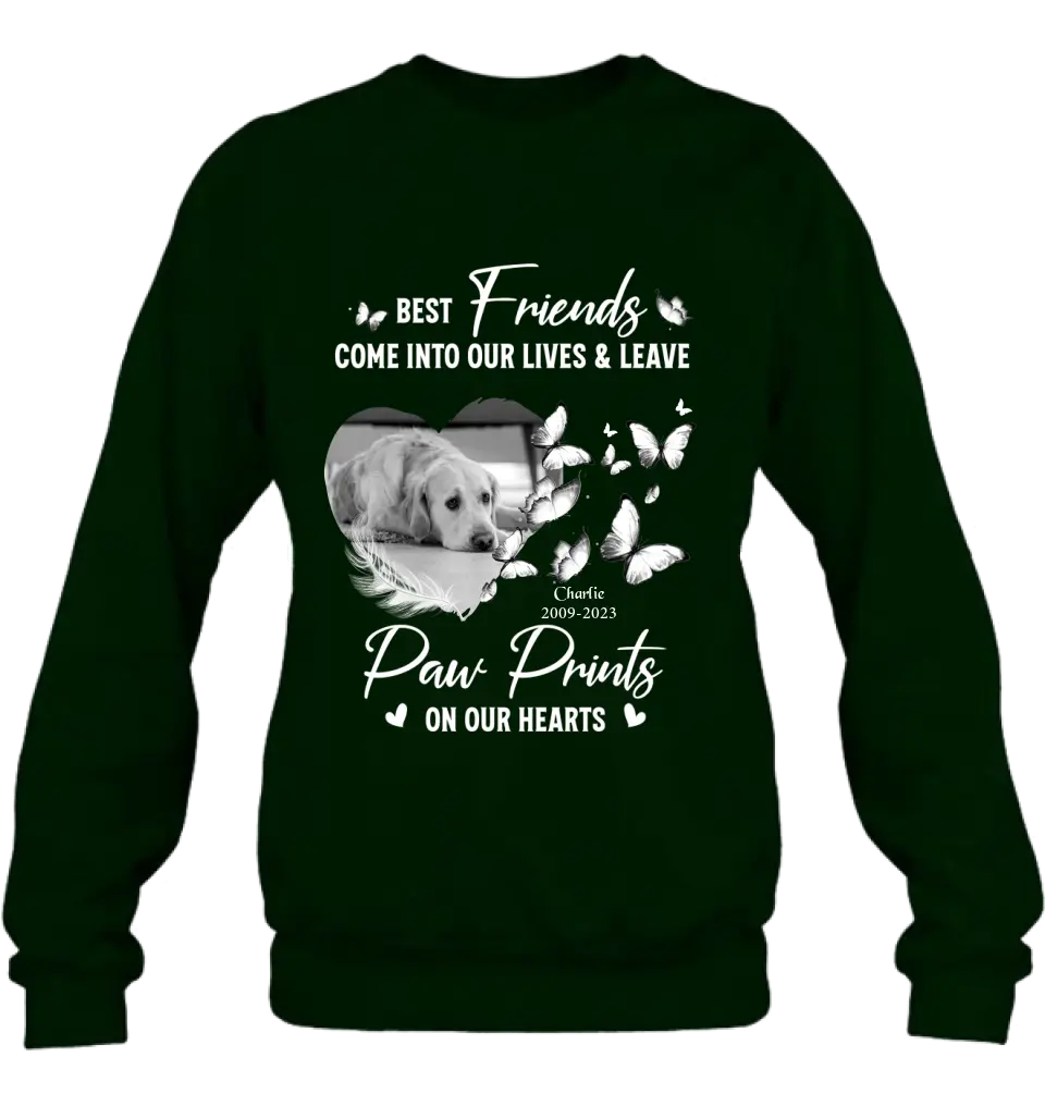 Personalized Memorial Photo Shirt/Hoodie - Memorial Gift Idea for Dog Lover - Best Friends Come Into Our Lives & Leave Paw Prints On Our Hearts